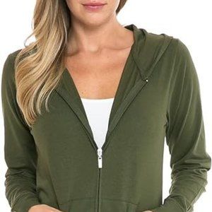 LUVAGE Women's Lightweight Sim-Fit Cotton Long Sleeve Zip-Up Hoodie Jacket Olive